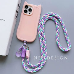 Cordón colorido para teléfono móvil con diseño de corazón, correa para colgar el celular, correa para el hombro, cordón cruzado para teléfono SJGS06