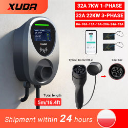 Cargador de Vehículos Eléctricos EV Charge de 22 kW, 7,6 kW, 32 A, Tipo 2, Estación de Carga para Automóviles, Cargador de Pared de 7 kW, Pantalla, 220 V, Monofásico, WiFi, APP, 5 M