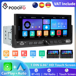 Podofo 1DIN 6,86 "HD Monitor de pantalla táctil reproductor MP5 para coche inalámbrico CarPlay Android Auto Multimedia Bluetooth FM Radio receptor