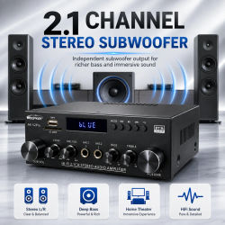 Amplificador de Audio Estéreo HiFi de 2.1 Canales Woopker AK52 Pro, Subwoofer Bluetooth con Eco, Bajos y Agudos para el Hogar, Auto y Karaoke