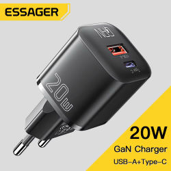 Essager 20W GaN USB tipo C cargador PD carga rápida teléfono QC 3,0 cargadores rápidos para iPhone 14 13 12 11 Pro Max Mini iPad carga