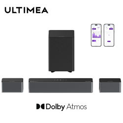 Barra de Sonido ULTIMEA Poseidon M4T 5.1 Canales, Sistema de Cine en Casa con Dolby Atmos, Subwoofer Inalámbrico, Altavoces Traseros, Control por Aplicación