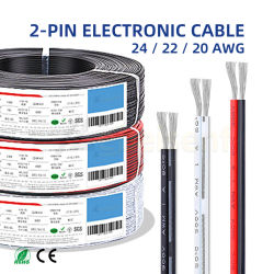 Cable de extensión de alambre de 2M, 5M, 10M, 20M, 24AWG, 22AWG, 20AWG para tiras LED monocolor de baja tensión, negro y rojo, blanco, luz LED, altavoz, timbre, cable de conexión del sistema eléctrico