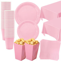 Suministros de fiesta rosas, vajilla, platos de papel, servilletas, tazas, suministros de fiesta de Color sólido, decoraciones para fiesta de cumpleaños, Baby Shower
