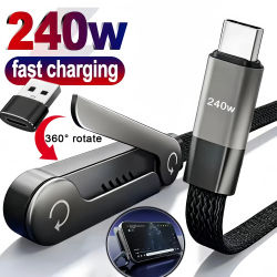 Cable de Carga Plegable con Soporte Integrado, Cable de Carga Rápida para Teléfono y Tableta, Cable de Datos Ultra Rápido de 240W, Soporte para Teléfono