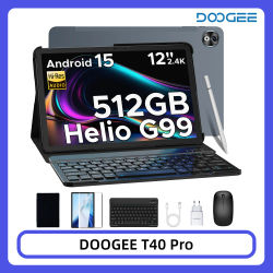 Tablet DOOGEE T40 Pro, 20GB 512GB, Pantalla 2.4K de 12 Pulgadas, Helio G99, Batería de 10800mAh, Cuatro Altavoces, Ultrafina de 7.6mm, Android 15, Tablet Inteligente