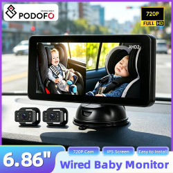 Podofo - Monitor de Visión Trasera con 2 Cámaras, Pantalla IPS de 6.86 Pulgadas, Espejo Retrovisor para Bebés, Ángulo de Visión Amplio para Bebés, Niños y Mascotas, Visión Nocturna