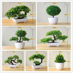 Árboles Bonsái artificiales con maceta, plantas artificiales de color verde, adorno para el hogar y el jardín, decoración para fiestas y hoteles