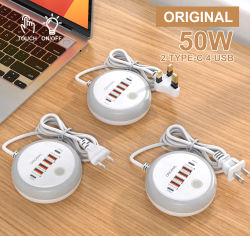 Cargador de carga rápida USB tipo C de 50W, multipuerto, tira de alimentación para iPhone, Samsung, Xiaomi, Huawei, adaptador de teléfono, estación de carga rápida