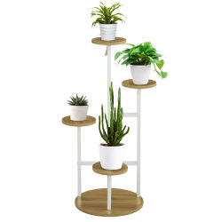 Outsunny Soporte para Plantas Estante para Plantas de 4 Niveles Estantería para Macetas con Marco de Acero para Interiores Exteriores Salón Dormitorio 40x40x95,5 cm Natural