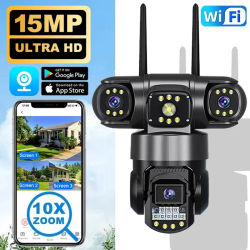 Cámara de Seguridad IP V380 con Monitor CCTV HD de 15MP y 8K, 3 Pantallas, 3 Lentes, WIFI, Energía Solar, Detección Humana PIR, Visión Nocturna