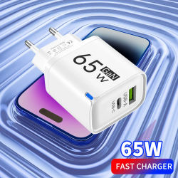 Cargadores de carga rápida USB tipo C GaN de 65W, adaptador de corriente para teléfono móvil con puertos duales para Samsung, Huawei, Xiaomi, iPhone, cargador de pared USB C