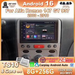 Android 16 Carplay para Alfa Romeo 147 GT 937 2000-2010, Navegación GPS, Video, Radio para Auto, GPS Automotriz, Multimedia, Monitor para Auto, DVD