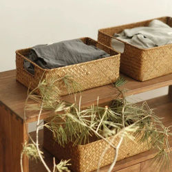 Cesta de Almacenamiento de Mimbre y Ratán Natural Tejida, Organizador Decorativo para el Hogar, para Frutas, Pan, Toallas, Mesa de Cocina, Encimera