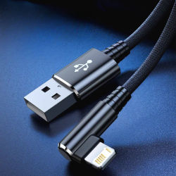 Cable USB de carga rápida con codo de 90 grados para iPhone 13 14 Pro Max 11 12 mini X XR XS 6S 7 8 Plus Cable cargador para juegos sin bloqueo