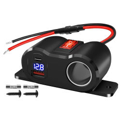 Divisor de enchufe de encendedor de cigarrillos de salida QC3.0 y PD3.0 de 12/24V con voltímetro adaptador de corriente de cargador de coche USB para camión marino de coche