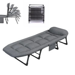 Cama de Camping Plegable Acolchada con Almohada y Bolsillo, de Algodón y Lino, Acero al Carbono, 200x63cm, Personalizable