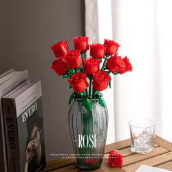 Ramo de Rosas Románticas, Bloques de Construcción, Modelo Eterno, Ladrillos de Plástico para Plantas, Decoración del Hogar, Regalo para el Día de la Madre, Cumpleaños