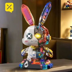 1377 Uds. Bloques de construcción con luz LED, Robot, modelo de conejo, Animal creativo DIY, juguetes para niños, regalos, decoración de escritorio para el hogar para adultos, ladrillos de conejo