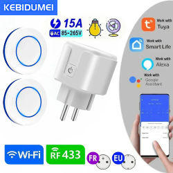 RF 220V 16A enchufe eléctrico inteligente Tuya 433MHz Control remoto inalámbrico 3000W enchufe UE FR para Control de voz temporizador Monitor de potencia