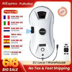 PuRuikai Robot de limpieza de ventanas automático, robot limpiador de ventanas con pulverización automática, succión de 5600 Pa, control remoto, detección de bordes