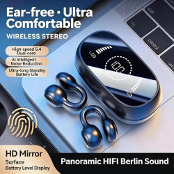 Auriculares Deportivos Inalámbricos Bluetooth con Pantalla LED de Espejo, Clip de Silicona Suave para la Oreja, Cancelación de Ruido, Sonido HiFi sin Pérdidas