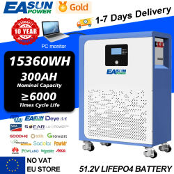 Batería LiFePO4 15Kwh 10Kwh 5Kwh 51,2 V 300Ah 200Ah 100Ah batería de litio 48V almacenamiento de energía Solar Monitor de PC de 6000 ciclos Stock de la UE