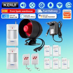 Sistema de Alarma con Sirena KERUI de 110db, Compatible con Tuya WIFI, Altavoz Potente, Alarma de Seguridad para el Hogar con Sensor de Movimiento para Puertas y Ventanas
