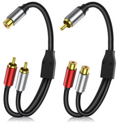 Cable de Audio divisor RCA corto de 0,3 m/1 pies, Cable adaptador de conector RCA 1 a 2 macho a hembra para TV, CD, DVD, amplificador de subwoofer, altavoz