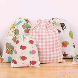 Bolsa de tela de lino y algodón, bolsa con cordón, estampado de plantas y animales bonitos, bolsa de almacenamiento de zapatos de tela de viaje para niños, estuche de maquillaje, bolsa de regalo de