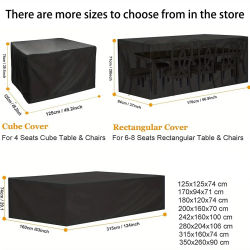 Cubierta de mesa rectangular grande de varios tamaños, cubierta protectora duradera para muebles de jardín, protección UV adecuada para uso en exteriores