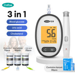 Cofoe GUT02-medidor de glucosa en sangre, glucómetro multifunción 3 en 1, medidor de colesterol y ácido úrico, medidor de gota y Diabetes, Monitor de azúcar en sangre