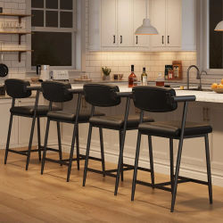 Juego de 4 Taburetes de Bar con Respaldo y Reposabrazos: Asientos Anchos Acolchados, Patas y Reposapiés de Metal, Estilo Industrial Rústico para Isla de Cocina y Bar en Casa, Muebles Resistentes para