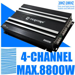 Amplificador de Coche de 4 Canales Clase AB, 8800W de Potencia Máxima, 12V, para Subwoofer y Altavoces, con Filtro de Paso Alto/Bajo y Función de Puente