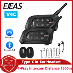 EJEAS V4C Plus-auriculares intrauditivos con intercomunicador para árbitro de fútbol, Bluetooth, 1500M, totalmente Duplex, interfono para conferencias de fútbol