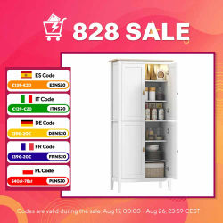 HOMCOM Alacena de Cocina Alta con Luz LED Sensor de Movimiento, Mueble Auxiliar de Cocina con Iluminación Regulable en 3 Colores