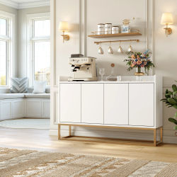 Aparador de 120 cm, cómoda con cajones, mueble de cocina, aparador de comedor de estilo moderno, aparador de 4 puertas sin tiradores para comedor, sala de estar y cocina, 120 × 30 × 80 cm,