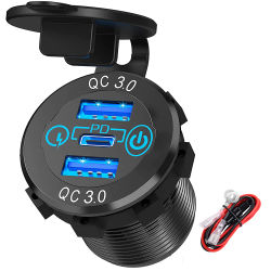 DaierTek-enchufe de cargador USB para coche, cargador de coche de Metal de 60W, salida USB de 12V y 24V PD USB-C y dos puertos QC3.0, Interruptor táctil para barco marino