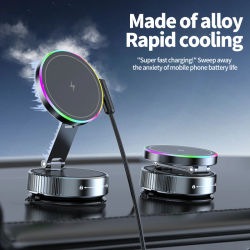 Cargador inalámbrico magnético con succión al vacío de 15W, soporte para teléfono de coche, giratorio de 360 grados, Compatible con teléfonos inteligentes y iPhone