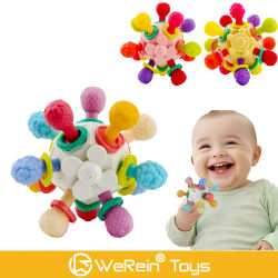 Juguete de bola de mano Manhattan de Gel para dientes de bebé para bebés y niños pequeños, juguete de peluche para masticar con diseño de silicona suave
