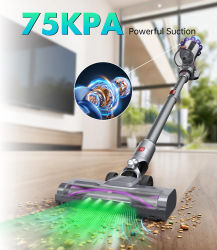 Aspiradora Inalámbrica de Mano con 75000Pa, 3 Modos, 50 Minutos de Autonomía, Alta Potencia de Succión, Inteligente para Pelo de Mascotas y Alfombras, Aspiradora Vertical Autoportante