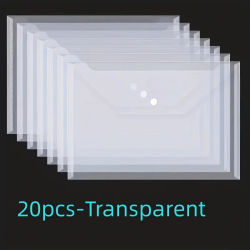 Sobre de plástico de 20 piezas, bolsa de archivo reutilizable impermeable transparente con botones, tamaño A4, carpetas de almacenamiento de información para estudiantes, nuevo