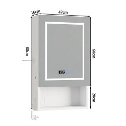 Mueble de Baño LED de 47x16x80cm con Espejo Antivaho, 2 Puertos AC/2 USB para Carga, Control Táctil de 3 Colores, Luz Sensorial Ajustable de 40cm, Soporte para Secador de Pelo, Estante Abierto,