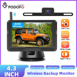 LeeKooLuu Monitor Trasero para Auto con Pantalla IPS de 4.3 Pulgadas, Cámara de Reversa Inalámbrica, Impermeable IP69, Visión Nocturna Infrarroja