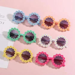 Gafas de sol redondas de flores para niños, bonitas gafas de margaritas, gafas de protección solar para exteriores, gafas divertidas de moda para fiesta