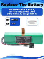 Batería de repuesto de 14,4 V para los modelos Karcher RCF 3, RCV 5, para el robot aspirador Conga 8090 Ultra, Ultra T, Ultra X y Conga 9090 Ai.