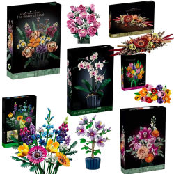 Flores Artificiales 3D, Rosa, Orquídea, Planta en Maceta, Juego de Bloques de Construcción DIY, Ramo de Flores de Amor Eterno, Modelo de Decoración para el Hogar, Regalo para Fiestas
