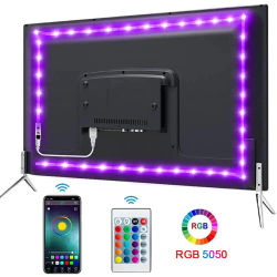 Tira de luces LED con Bluetooth y USB, cinta Flexible con diodos autoadhesivos para TV y escritorio, SMD 5050, 5V