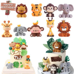 Adornos de animales de Safari para Tartas, elefante, jirafa, León, mono, decoración de pasteles de animales para fiesta de cumpleaños de la selva, suministros para Baby Showers