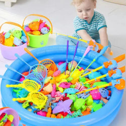 Juego de juguetes de pesca magnéticos para niños con piscina inflable, juguetes acuáticos para bebés y niños, juguetes rompecabezas deportivos para interiores y exteriores